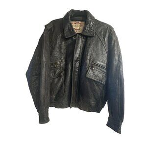 Vtg AMERICAN OUTERWEAR  Leather Jacket Mens Sz S BLACK  Full Zip MOTO  Lined